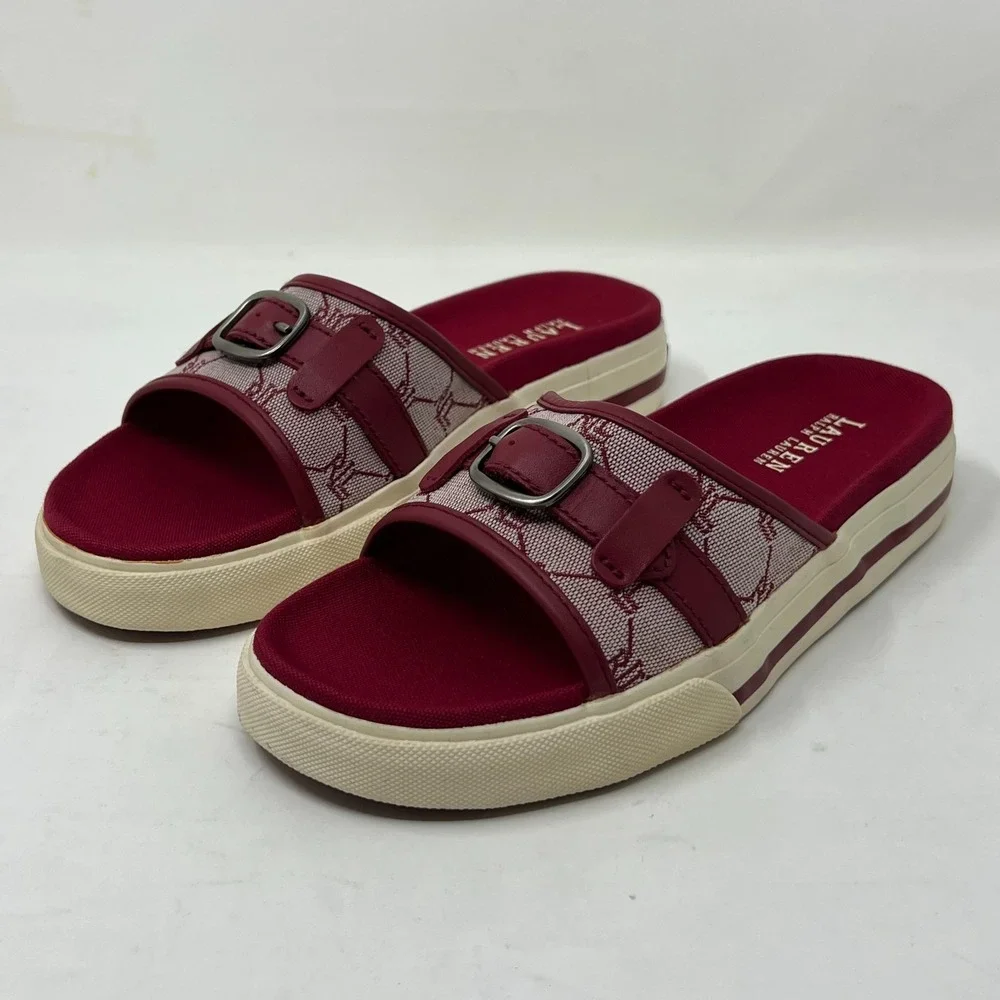Ralph Lauren Matty‎ Sandals Red Signature Fabric Stylish Women's Size 7B VTG NEW